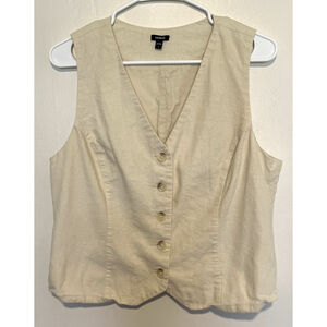 Express Linen Vest Womens Size Large Ivory Cream Neutral Classic Romantic Preppy
